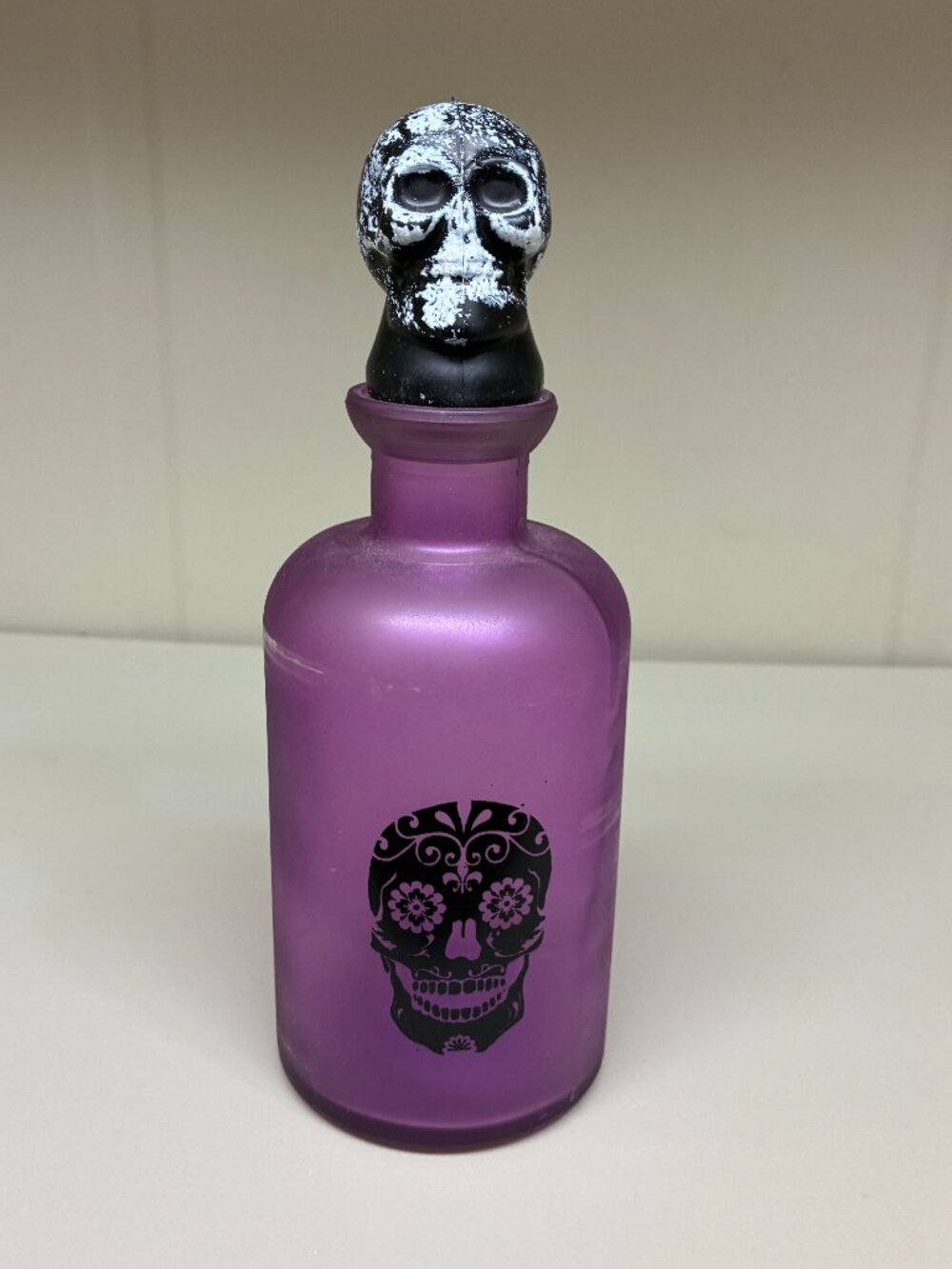 Greenbrier Glass Bat Jack O Skull Bottle Purple Halloween Decanter Potion Prop